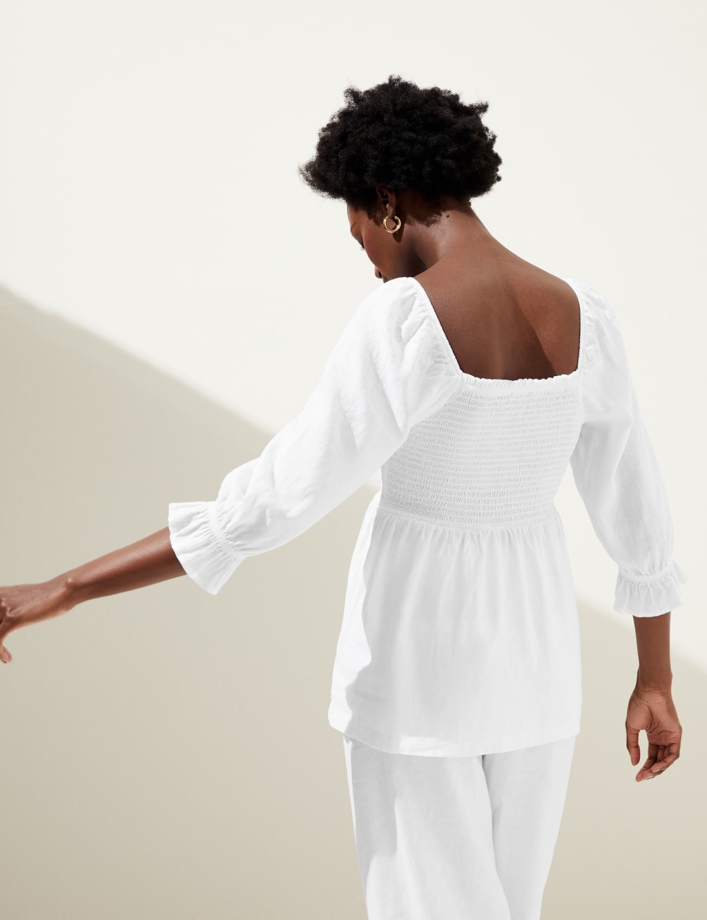 Linen Blend Square Neck Shirred Blouse image 4