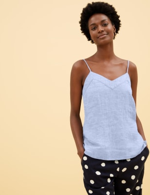 

Womens M&S Collection Pure Linen V-Neck Cami Top - Chambray, Chambray