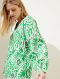 Linen Rich Printed Collarless Blouse