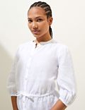 Pure Linen Round Neck Waisted Blouse