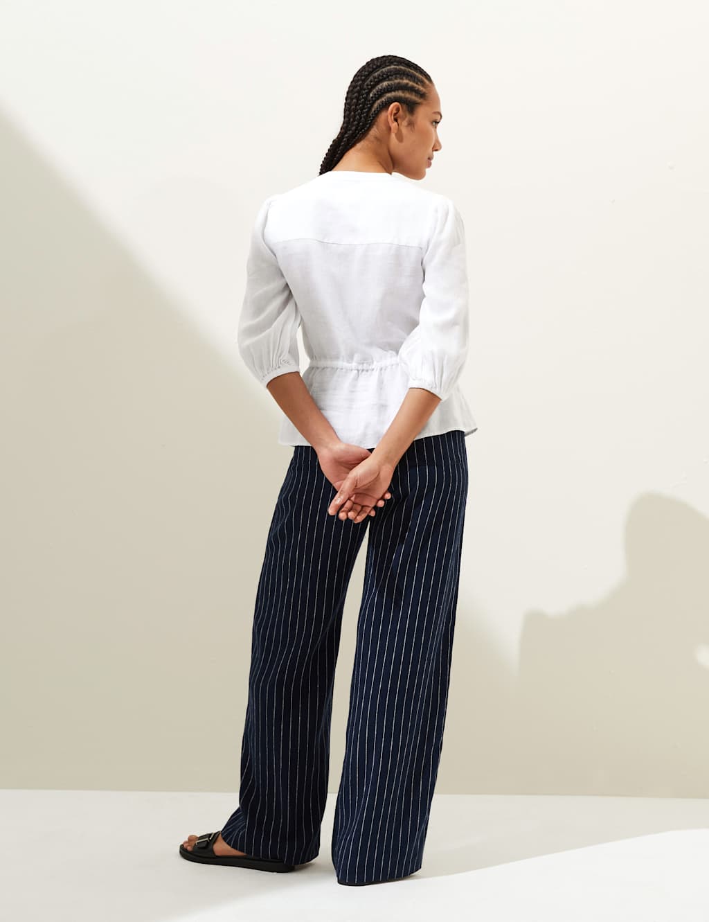 Pure Linen Round Neck Waisted Blouse image 5