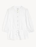 Pure Linen Round Neck Waisted Blouse
