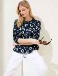 Pure Linen Animal Print Waisted Blouse