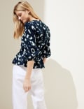 Pure Linen Animal Print Waisted Blouse