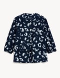 Pure Linen Animal Print Waisted Blouse