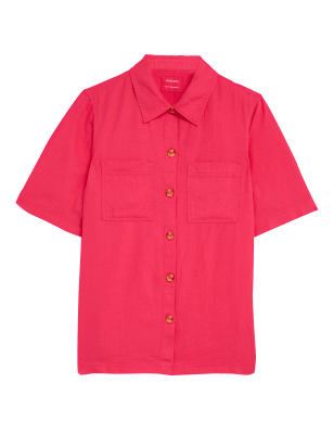 

Womens M&S Collection Linen Rich Collared Utility Shirt - Fuchsia, Fuchsia