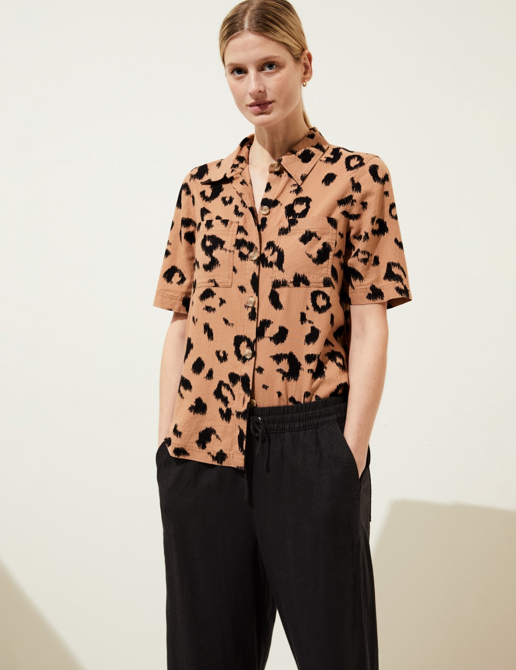 Linen Rich Animal Print Collared Shirt image 1