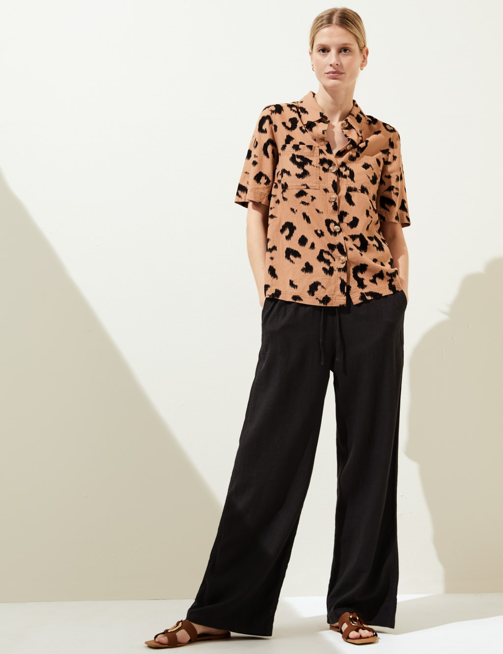 Linen Rich Animal Print Collared Shirt image 2