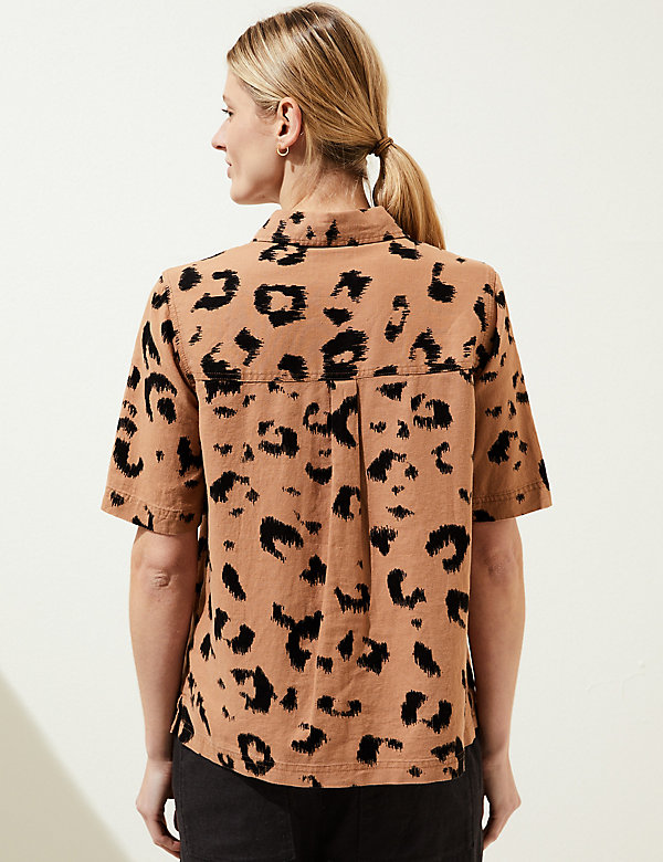 Linen Rich Animal Print Collared Shirt - GR