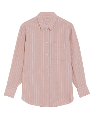 

Womens M&S Collection Gestreiftes Langarmhemd aus reiner Baumwolle - Pink Mix, Pink Mix