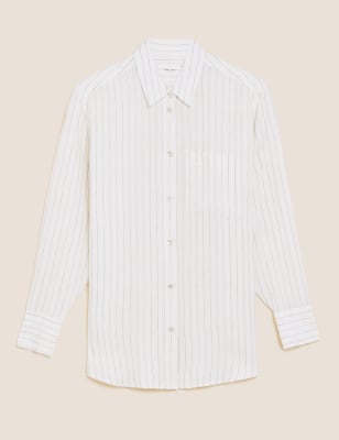 

Womens M&S Collection Pure Linen Striped Long Sleeve Shirt - Cream Mix, Cream Mix