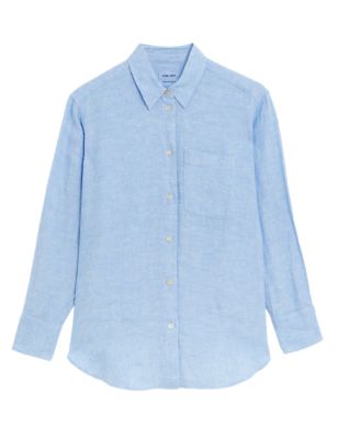 

Womens M&S Collection Pure Linen Collared Relaxed Shirt - Light Chambray, Light Chambray