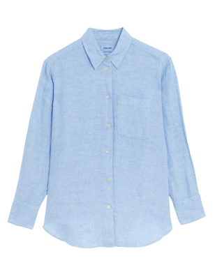 

Womens M&S Collection Pure Linen Collared Relaxed Shirt - Light Chambray, Light Chambray