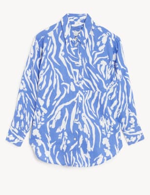 Pure Linen Printed Oversized Shirt