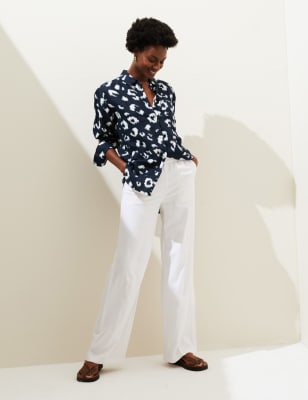 

M&S Collection Camisa maxi estampada 100% linoWomens - Navy Mix, Navy Mix