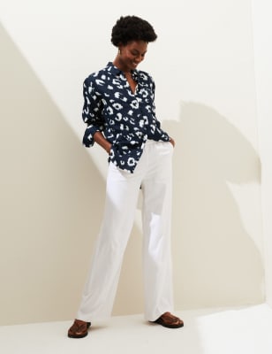 

Womens M&S Collection Extragroßes Hemd aus reinem Leinen mit Muster - Navy Mix, Navy Mix