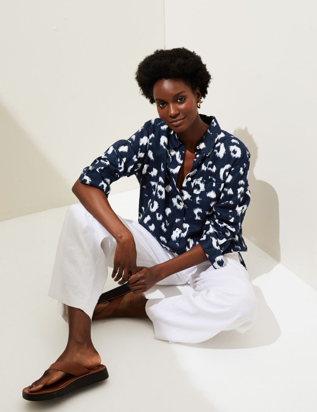 Pure Linen Printed Oversized Shirt image 3