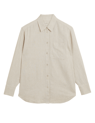 

Womens M&S Collection Bequemes Langarmhemd mit hohem Leinenanteil - Natural, Natural