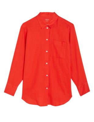 Womens M&S Collection Pure Linen Oversized Shirt - Red