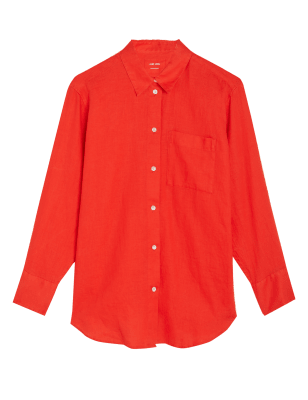 

Womens M&S Collection Pure Linen Oversized Shirt - Red, Red