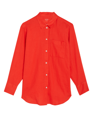 Womens M&S Collection Pure Linen Oversized Shirt - Red