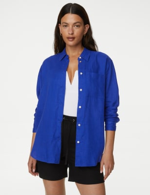 

Womens M AND S COLLECTION Pure Linen Oversized Shirt - Electric Blue, Electric Blue