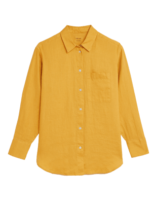 

Womens M&S Collection Pure Linen Oversized Shirt - Bright Gold, Bright Gold