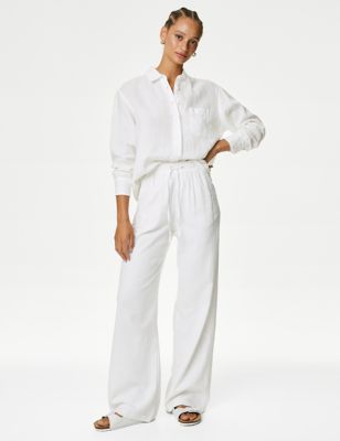 M&S Womens Pure Linen Oversized Shirt - 20 - White, White