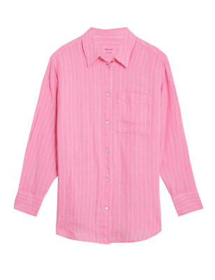 

Womens M&S Collection Pure Linen Oversized Shirt - Pink Mix, Pink Mix