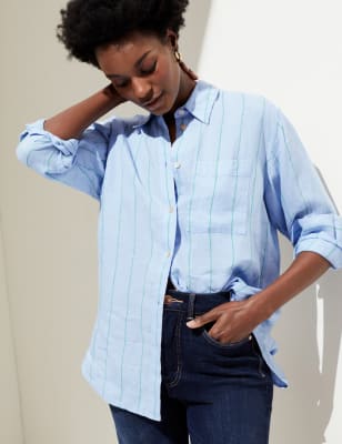 

M&S Collection Camisa maxi 100% linoWomens - Medium Blue Mix, Medium Blue Mix