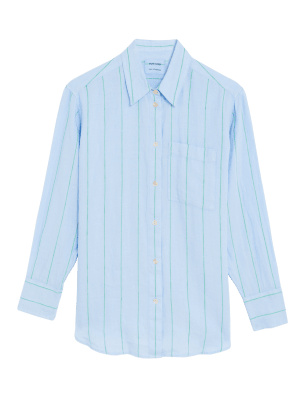 

M&S Collection Camisa maxi 100% linoWomens - Medium Blue Mix, Medium Blue Mix