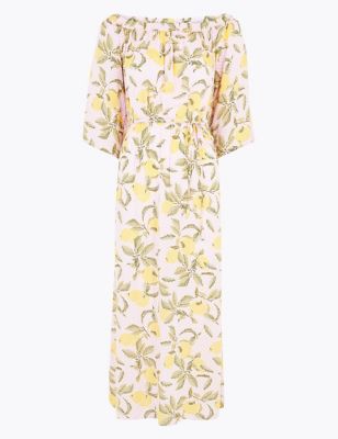 Lemon Bardot Maxi Waisted Beach Dress 