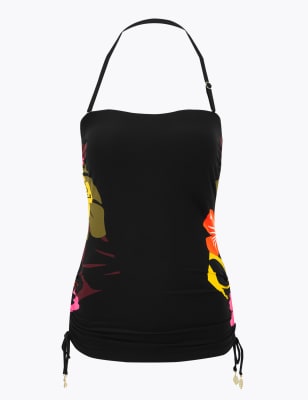 M&S Womens Floral Print Multiway Bandeau Top - 12 - Black, Black