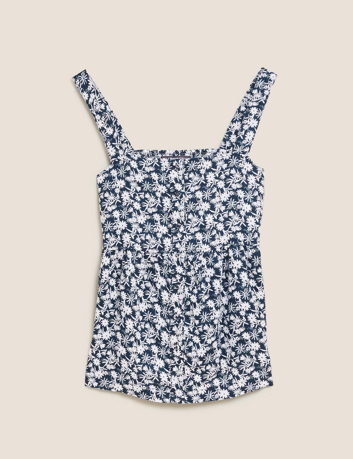 Pure Linen Ditsy Floral Button Cami Top