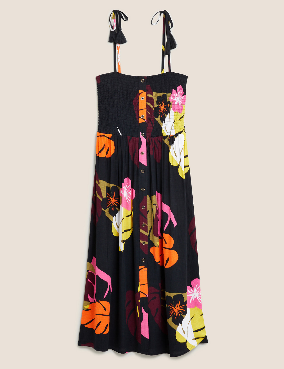 Floral Midi Shirred Beach Dress