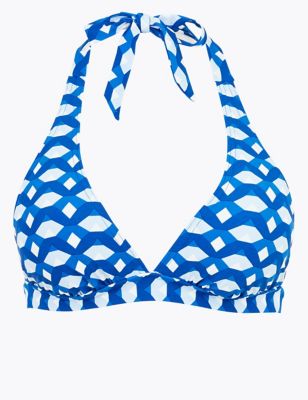 Geometric Plunge Halterneck Bikini Top | M&S Collection | M&S