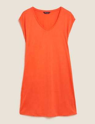 

Womens M&S Collection Jersey V-Neck Mini T-Shirt Dress - Bright Orange, Bright Orange