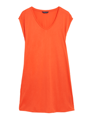 

Womens M&S Collection Jersey V-Neck Mini T-Shirt Dress - Bright Orange, Bright Orange