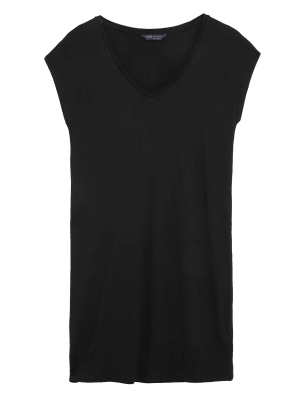 

Womens M&S Collection Jersey V-Neck Mini T-Shirt Dress - Black, Black