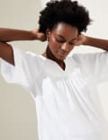 Linen Rich V-Neck Relaxed Blouse