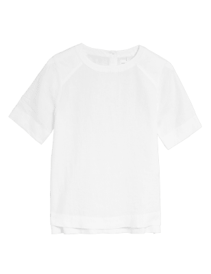 

Womens M&S Collection Pure Linen Round Neck Short Sleeve Top - White, White
