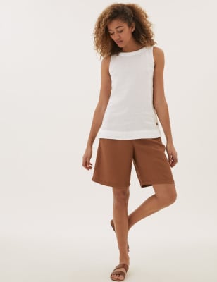

Womens M&S Collection Pure Linen Button Detail Sleeveless Top - White, White