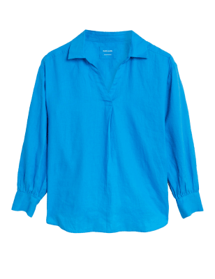 

Womens M&S Collection Pure Linen Long Sleeve Popover Blouse - Lagoon, Lagoon