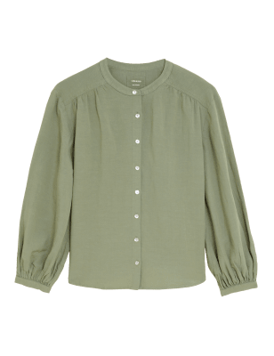 

Womens M&S Collection Linen Blend Collarless Long Sleeve Blouse - Faded Khaki, Faded Khaki