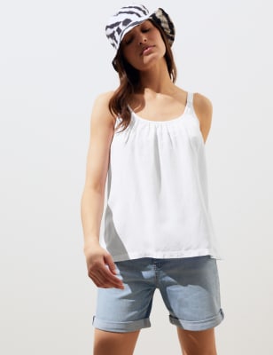 

Womens M&S Collection Linen Blend Square Neck Sleeveless Cami Top - White, White