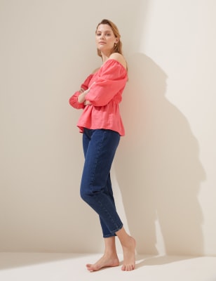 

M&S Collection Top de rayas 100% lino con cuello cuadradoWomens - Flamingo, Flamingo