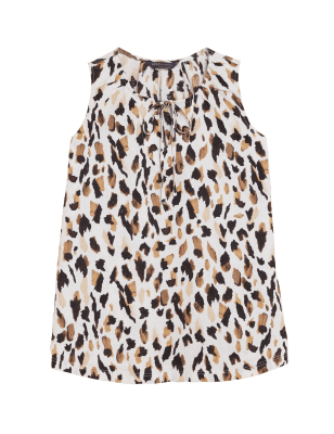 

Womens M&S Collection Pure Linen Animal Print Tie Neck Vest Top - Black Mix, Black Mix