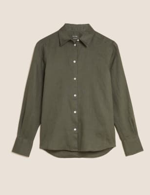 

M&S Collection Camisa 100% lino de manga largaWomens - Hunter Green, Hunter Green