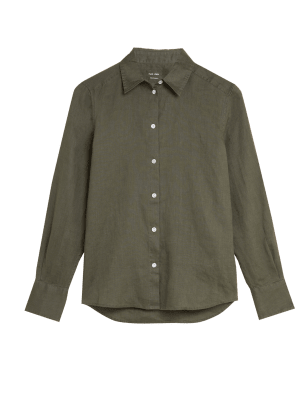 

Womens M&S Collection Pure Linen Long Sleeve Shirt - Hunter Green, Hunter Green