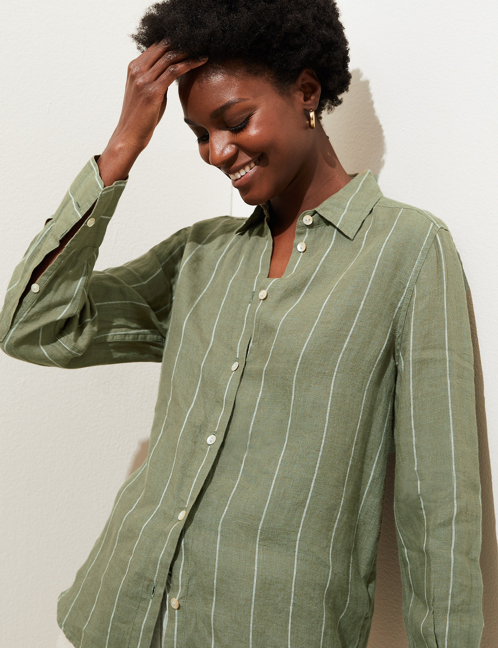 Pure Linen Striped Collared Shirt